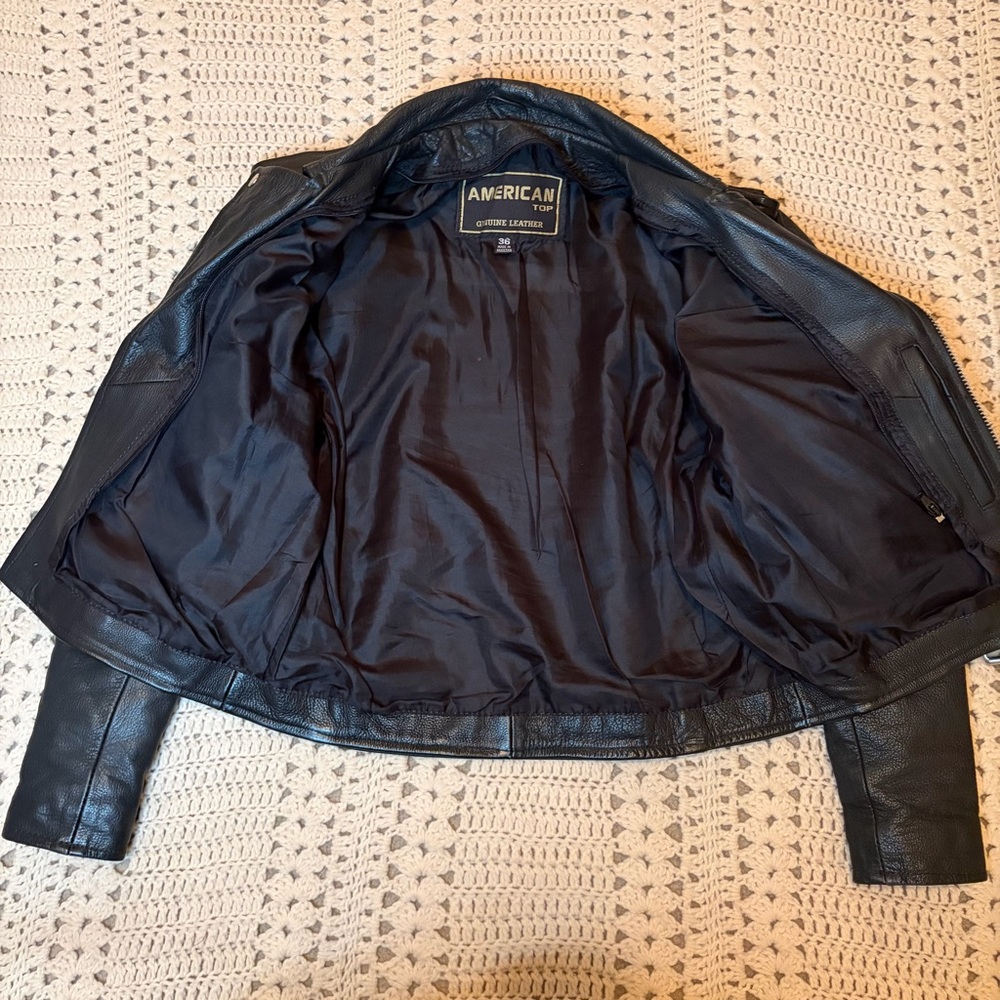 American Top Vintage Black Leather Motorcycle Jacket Size 36 - Unisex - Picture 14 of 16